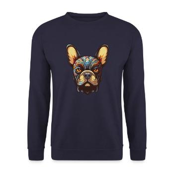 Französische Bulldogge Hund Kopf - Unisex Pullover - Navy - Vorne - Alina (178cm) & Michal (187cm)