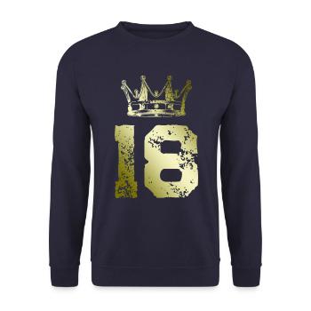 18 Zahl Krone - Unisex Pullover - Navy - Vorne - Alina (178cm) & Michal (187cm)