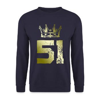 51 Zahl Krone - Unisex Pullover - Navy - Vorne - Alina (178cm) & Michal (187cm)