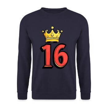 16 Zahl Krone - Unisex Pullover - Navy - Vorne - Alina (178cm) & Michal (187cm)