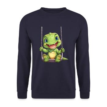 Dino T-Rex Rocks, Kawaii Design - Sweat-shirt Unisexe - marine - Devant - Alina (178cm) & Michal (187cm)