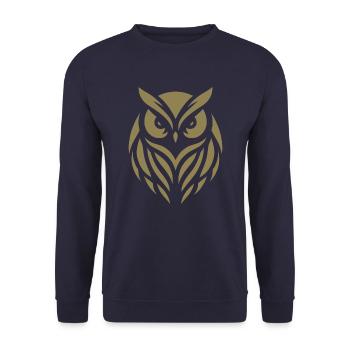 Wise Wood Owl: Tawny Owl silhouette art - Unisex Sweatshirt - navy - Front - Alina (178cm) & Michal (187cm)