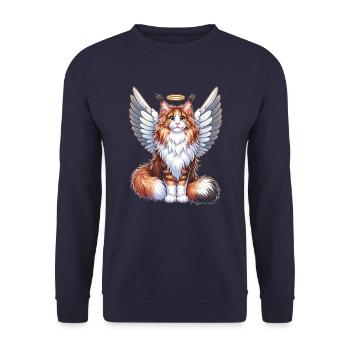 Maine Coon Cat as Angel with Wings - Unisex Sweatshirt - navy - Front - Alina (178cm) & Michal (187cm)