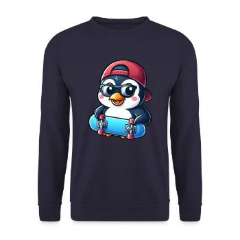Funny Penguin Skateboard Comic Cartoon Skate - Unisex Sweatshirt - navy - Front - Alina (178cm) & Michal (187cm)