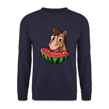 Cheval mignon avec pastèque dessin animé été - Sweat-shirt Unisexe - marine - Devant - Alina (178cm) & Michal (187cm)