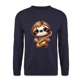Sloth Saxophone Saxophonist Musician Jazz Music - Unisex Sweatshirt - navy - Front - Alina (178cm) & Michal (187cm)