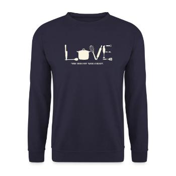 Küchenliebe - Hier wird mit Liebe gekocht - Unisex Pullover - Navy - Vorne - Alina (178cm) & Michal (187cm)