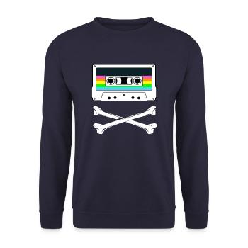Kassette mit Knochen - Neonfarben 80er Jahre Disco - Unisex Pullover - Navy - Vorne - Alina (178cm) & Michal (187cm)