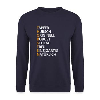Thorsten Name Geschenk - Unisex Pullover - Navy - Vorne - Alina (178cm) & Michal (187cm)