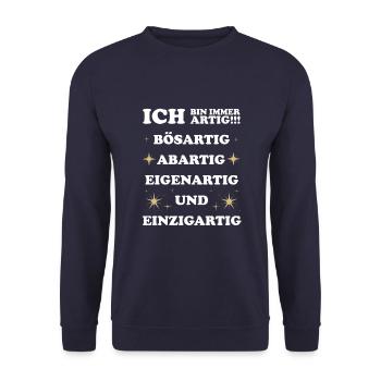 Ich bin immer artig - Unisex Pullover - Navy - Vorne - Alina (178cm) & Michal (187cm)