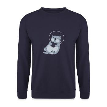 Astronauten Otter im Weltraum - Unisex Pullover - Navy - Vorne - Alina (178cm) & Michal (187cm)