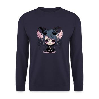 Kawaii Demon Girl - Kawaii Anime Baby Devil - Unisex Pullover - Navy - Vorne - Alina (178cm) & Michal (187cm)
