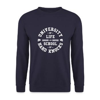 School of Hard Knocks - White - Unisex Sweatshirt - navy - Front - Alina (178cm) & Michal (187cm)