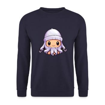 Octopus Bande dessinée de poulpe d’hiver - Sweat-shirt Unisexe - marine - Devant - Alina (178cm) & Michal (187cm)