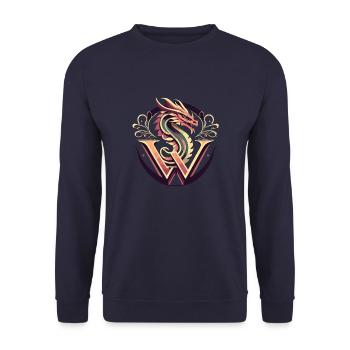 Buchstabe W mit Drache - Unisex Pullover - Navy - Vorne - Alina (178cm) & Michal (187cm)