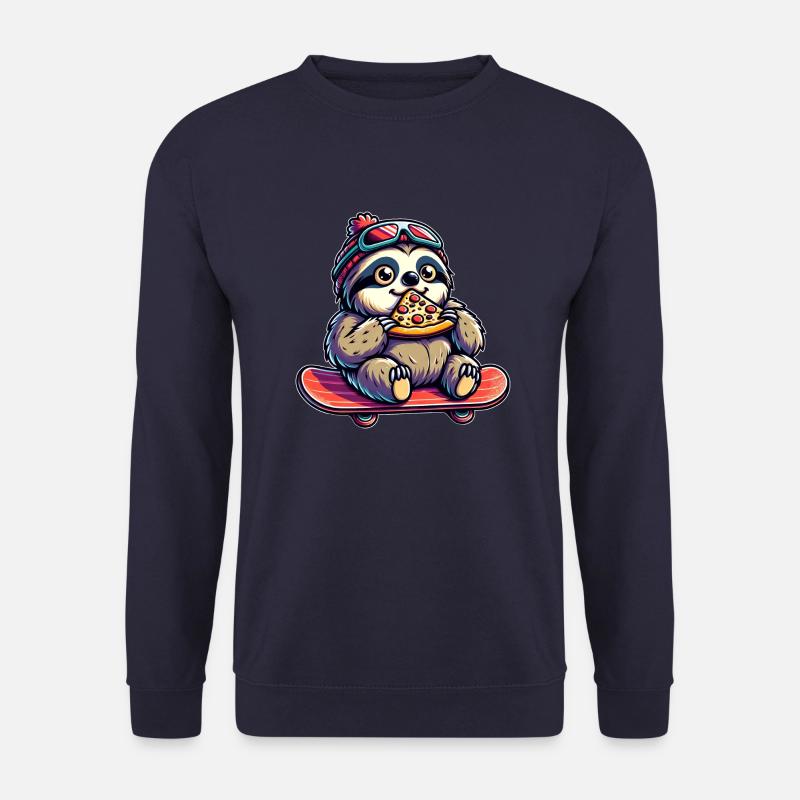 Faultier-Skateboarder: Pizza-Ride - Unisex Pullover - Navy
