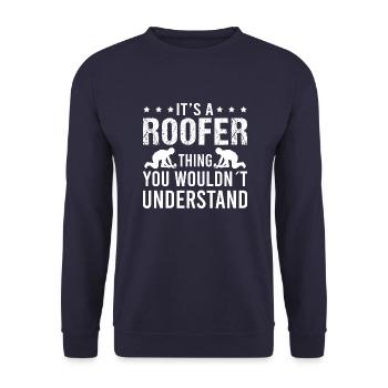 Dachdecker Dachdeckerin Vintage Dachspengler - Unisex Pullover - Navy - Vorne - Alina (178cm) & Michal (187cm)