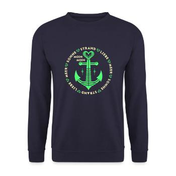 MER SOLEIL PLAGE AMOUR Ancres et Coeurs 3 - Sweat-shirt Unisexe - marine - Devant - Alina (178cm) & Michal (187cm)
