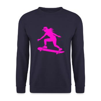 Skateboarding Woman Symbol Skateboard - Unisex Sweatshirt - navy - Front - Alina (178cm) & Michal (187cm)