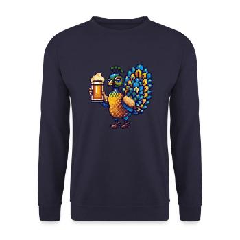 Pfau Vogel Bier Pixel - Unisex Pullover - Navy - Vorne - Alina (178cm) & Michal (187cm)