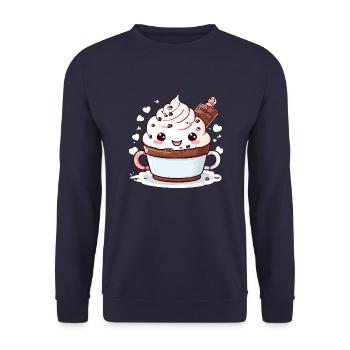 Charmanter Kakao-Begleiter - Unisex Pullover - Navy - Vorne - Alina (178cm) & Michal (187cm)