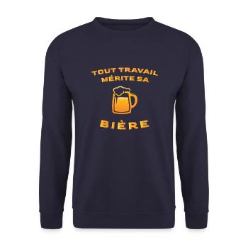 Tout travail mérite sa bière Message Humour Alcool - Sweat-shirt Unisexe - marine - Devant - Alina (178cm) & Michal (187cm)