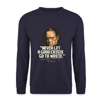 Churchill Zitat über Krisen - Unisex Pullover - Navy - Vorne - Alina (178cm) & Michal (187cm)