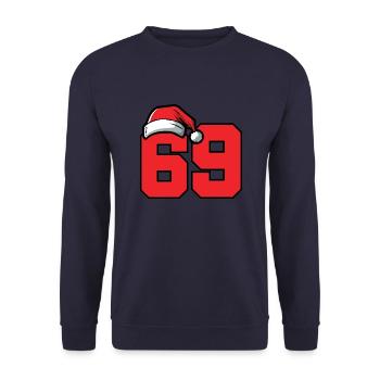 69 Zahl Weihnachten - Unisex Pullover - Navy - Vorne - Alina (178cm) & Michal (187cm)