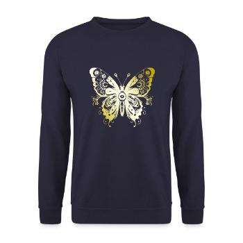 Schmetterling Mandala gold - Unisex Pullover - Navy - Vorne - Alina (178cm) & Michal (187cm)