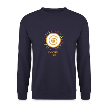 HAPPY MIND, HAPPY LIFE - Love Yourself First - Unisex Pullover - Navy - Vorne - Alina (178cm) & Michal (187cm)