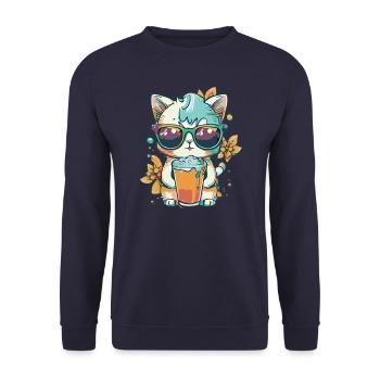 Summer coolness: cat with sunglasses - Unisex Sweatshirt - navy - Front - Alina (178cm) & Michal (187cm)