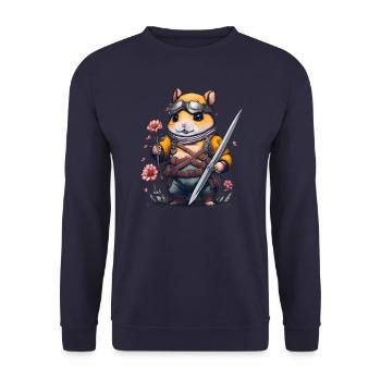 Ninja Hamster Blumenkampf - Unisex Pullover - Navy - Vorne - Alina (178cm) & Michal (187cm)