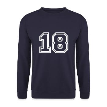 18 Zahl symbol - Unisex Pullover - Navy - Vorne - Alina (178cm) & Michal (187cm)