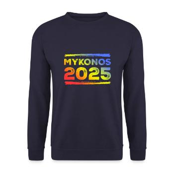 Mykonos 2025 Bunt - Unisex Pullover - Navy - Vorne - Alina (178cm) & Michal (187cm)