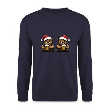 Bär Weihnachten Bier Team - Unisex Pullover - Navy - Vorne - Alina (178cm) & Michal (187cm)