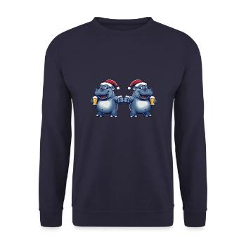Nilpferd Weihnachten Bier Team - Unisex Pullover - Navy - Vorne - Alina (178cm) & Michal (187cm)
