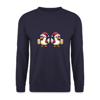 Huhn Weihnachten Bier Team - Unisex Pullover - Navy - Vorne - Alina (178cm) & Michal (187cm)