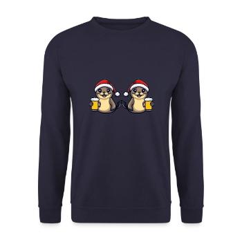 Robbe Tier Weihnachten Bier Team - Unisex Pullover - Navy - Vorne - Alina (178cm) & Michal (187cm)