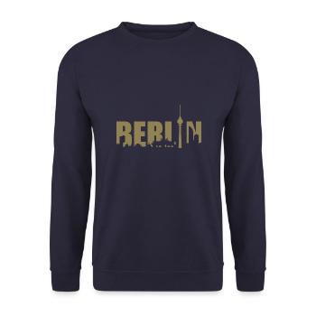 Berliner Skyline Design Silhouette Fernsehturm - Unisex Pullover - Navy - Vorne - Alina (178cm) & Michal (187cm)