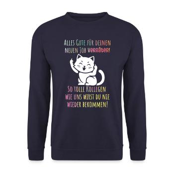 Alles Gute zum Neuen Job, Verräter lustiger Spruch - Unisex Pullover - Navy - Vorne - Alina (178cm) & Michal (187cm)