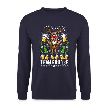 107 Team Hirsch Rentier Rudolph Rudolf Bier Beer - Unisex Pullover - Navy - Vorne - Alina (178cm) & Michal (187cm)