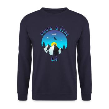 envie d'être là - montagne sapins version 2 - Sweat-shirt Unisexe - marine - Devant - Alina (178cm) & Michal (187cm)
