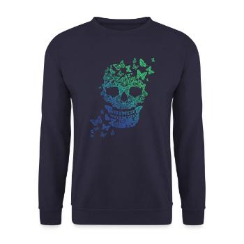 Schmetterling Schädel - Unisex Pullover - Navy - Vorne - Alina (178cm) & Michal (187cm)