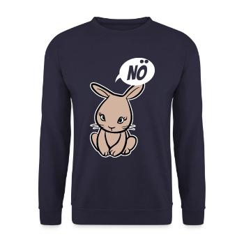 Nö, ich muss garnix - niedlicher Hase - Spruch - Unisex Pullover - Navy - Vorne - Alina (178cm) & Michal (187cm)