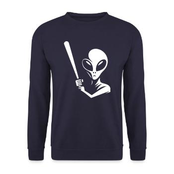 Alien Baseball Player Silhouette Minimalist - Unisex Sweatshirt - navy - Front - Alina (178cm) & Michal (187cm)