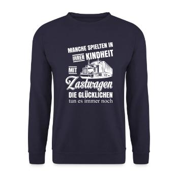 Truck Shirt · Trucker On The Road · Gift - Unisex Sweatshirt - navy - Front - Alina (178cm) & Michal (187cm)