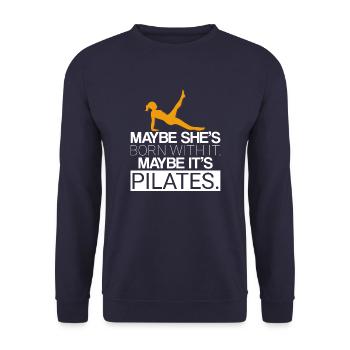 Maybe It's Pilates Workout Pilates Instructor Gift - Unisex Pullover - Navy - Vorne - Alina (178cm) & Michal (187cm)