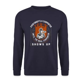 Le vrai charpentier montre un cadeau de menuisier - Sweat-shirt Unisexe - marine - Devant - Alina (178cm) & Michal (187cm)