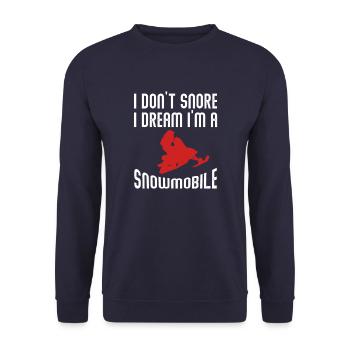 I Don't Snore I Dream I'm A Snowmobile Fan Gift - Unisex Pullover - Navy - Vorne - Alina (178cm) & Michal (187cm)
