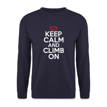 Keep Calm And Climb On Rock Climbing Bouldering - Unisex Pullover - Navy - Vorne - Alina (178cm) & Michal (187cm)